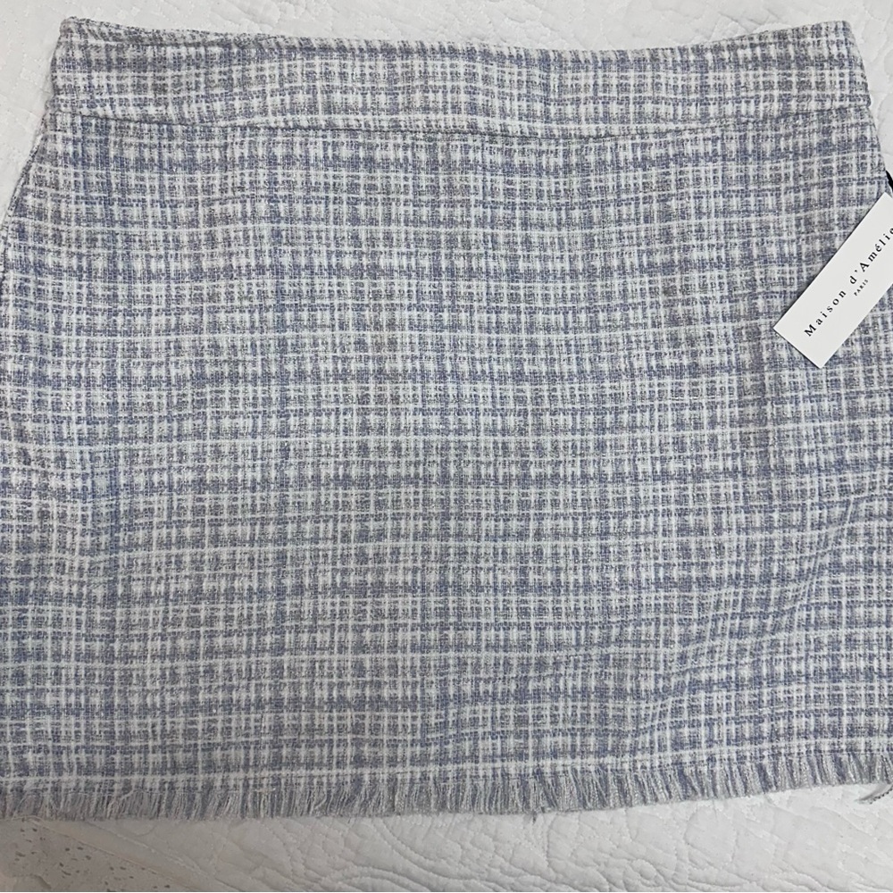 Tweed Mini Skirt - Blue and White